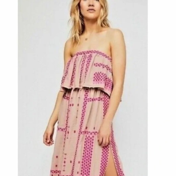Free People Wild Romance Embroidered Strapless Boho Dress - Picture 4 of 4